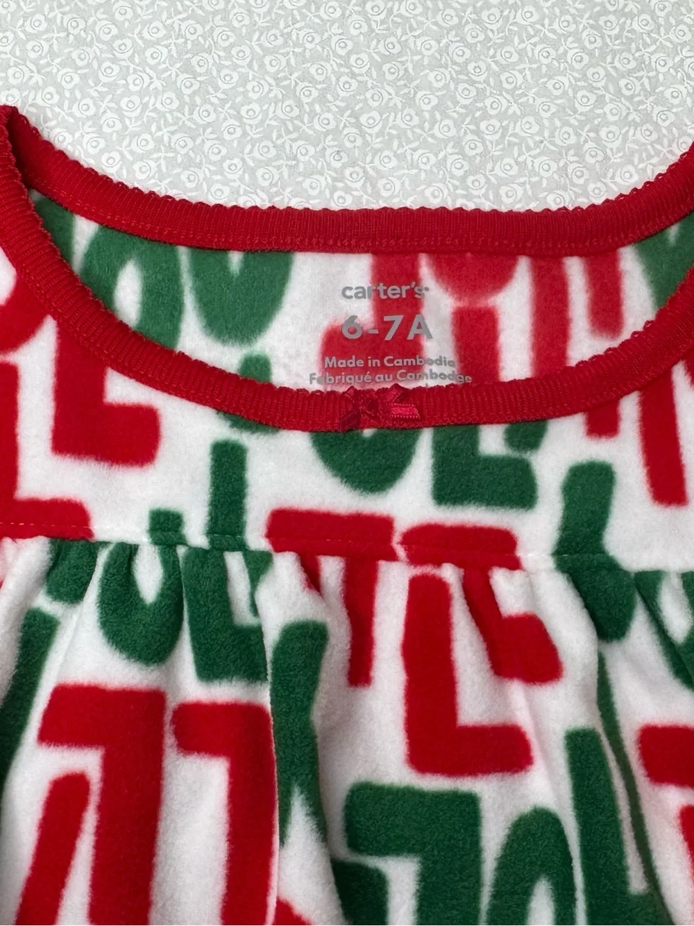Carter’s Fleece Nightgown Holly Jolly red green lettering size 6-7 NEW With Tag